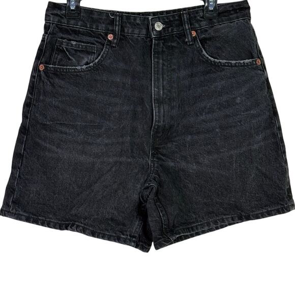 Zara High Waisted Loose Fit Classic Cotton Denim Jean Shorts 10 Black #3805 - Picture 13 of 15
